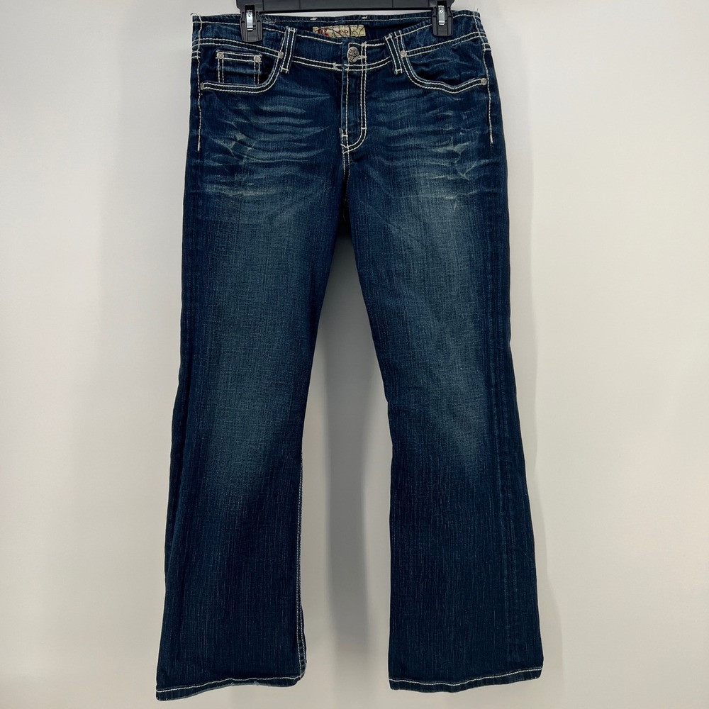 BKE Wendi Bootcut Jeans Dark Wash Contrast Stitch Stretch Womens 29x29.5